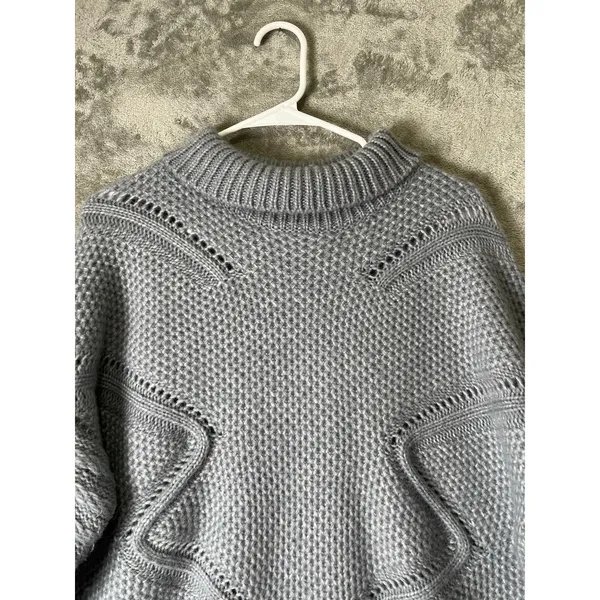 REISS Myla Oversized Cable Knit Turtleneck Sweater Gray Wool Alpaca Medium Cozy - Image 3