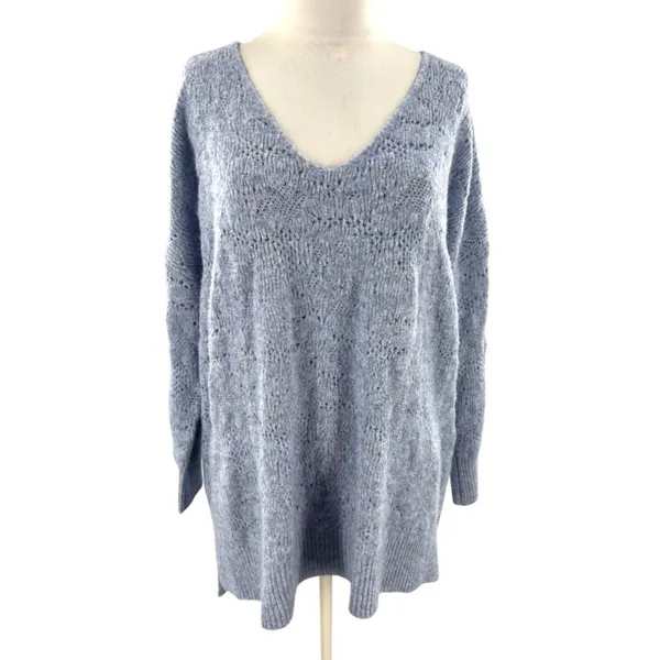 Free People C.O.Z.Y. Pointelle Knit Sweater Sz‎ XS S oversized blue - Image 4