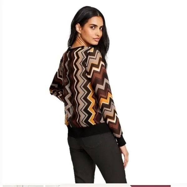 Missoni for Target Zig Zag Brown/Black Pullover V-neck Sheer Blouse Size Medium - Image 10