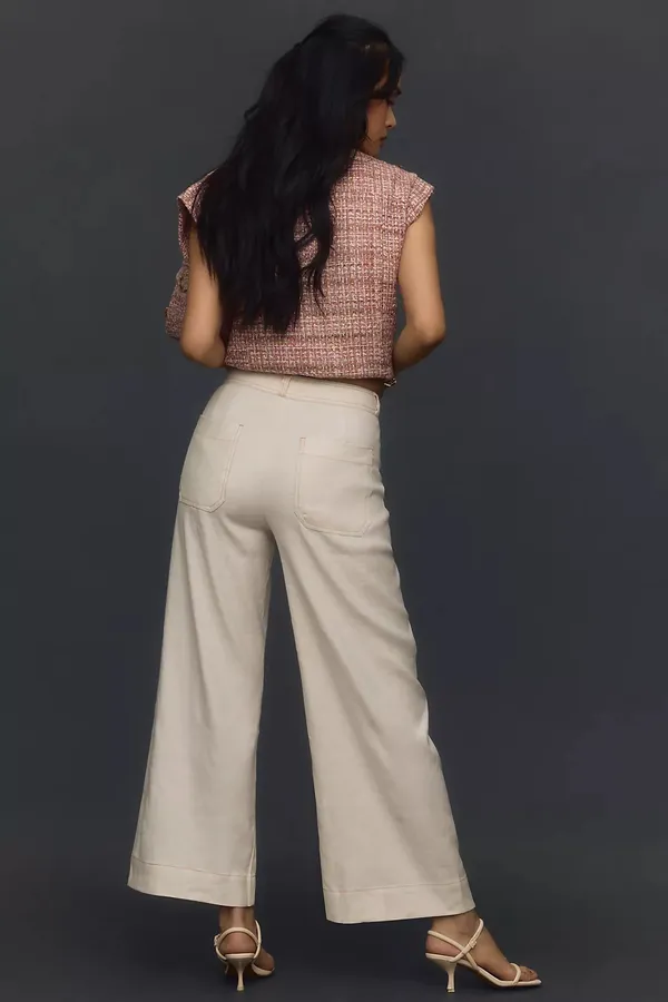 Anthropologie NWT White THE ETTIE HIGH-RISE CROP WIDE-LEG PANTS BY MAEVE: LINEN EDITION. Size 25 - Image 4