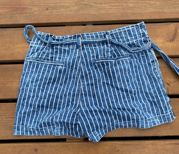 American Eagle Outfitters Vertical Striped Paper Bag Denim Shorts - Image 6