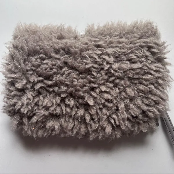 Elegant Taupe Grey Faux Fur Clutch Purse - Image 4