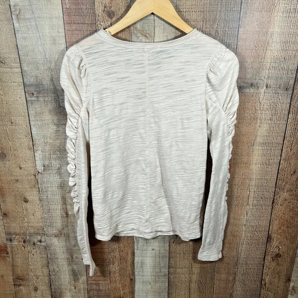 Free People We The Free Natasha Ruched Sleeve Top Small Beige Slub Knit - Image 7