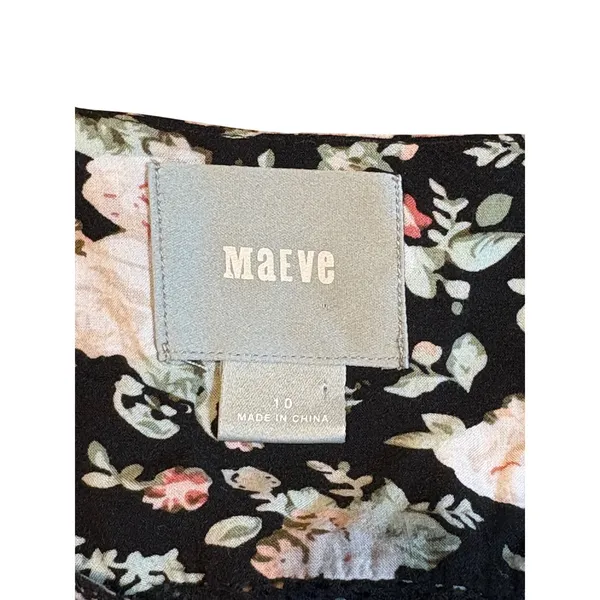 Maeve‎ Anthropologie Floral Lace Trim Blouse Womens 10 Black Boho Pleated Rayon - Image 7