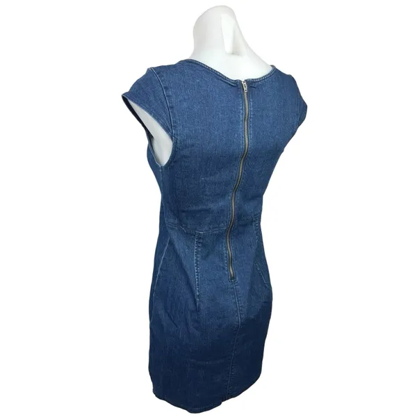 Free People Denim Jean Lia Split Neck Cap Sleeve Stretch Mini Bodycon Dress XS - Image 6