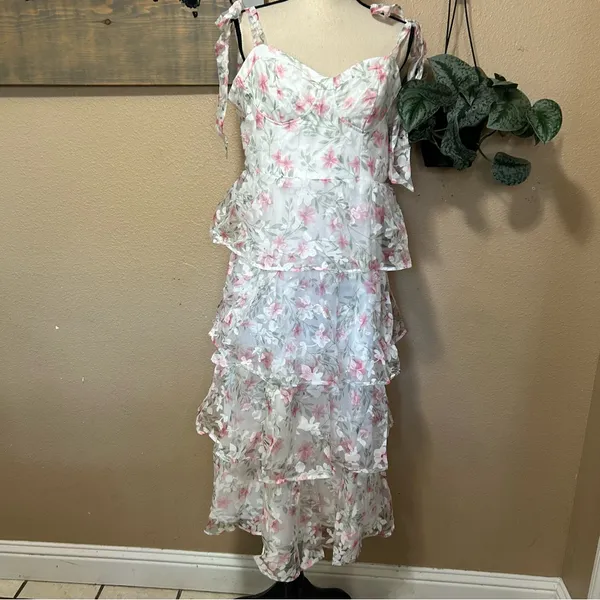 Lulus Endlessly Gorgeous White Floral Burnout Tie-Strap Midi Dress Size XL NWT - Image 3