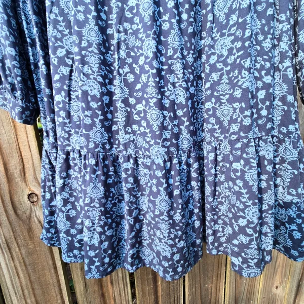 Beachlunchlounge Printed Tiered Babydoll Blue Dress XL Long Sleeves - Image 4