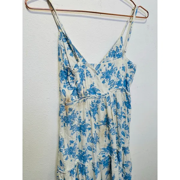 LoveShackFancy Women's White Blue Floral Garnita Floral Tiered Maxi Dress Size 0 - Image 12