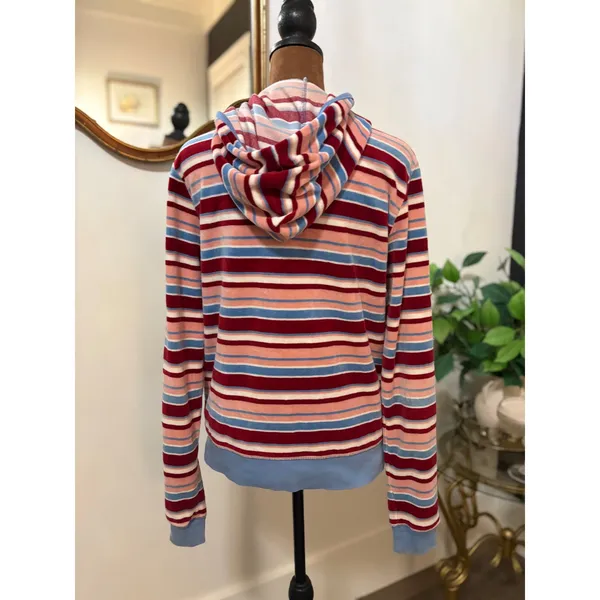 American Eagle‎ y2k Striped Full Zip Hoodie Women's Top With Pockets vintage Lg - Image 3