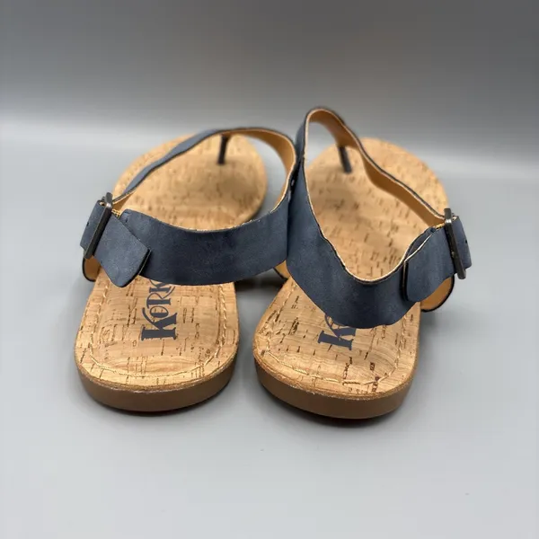 Korks Skylar Sandals Size 9 Blue Faux Leather Vegan Thong Sling Back Cork Summer - Image 8