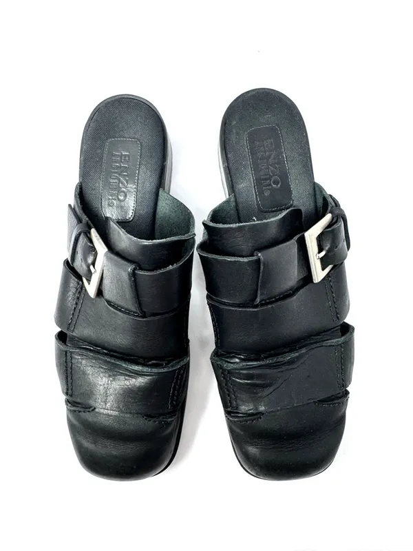 ENZO ANGIOLINI distressed black leather mules, size 8.5 - Image 6