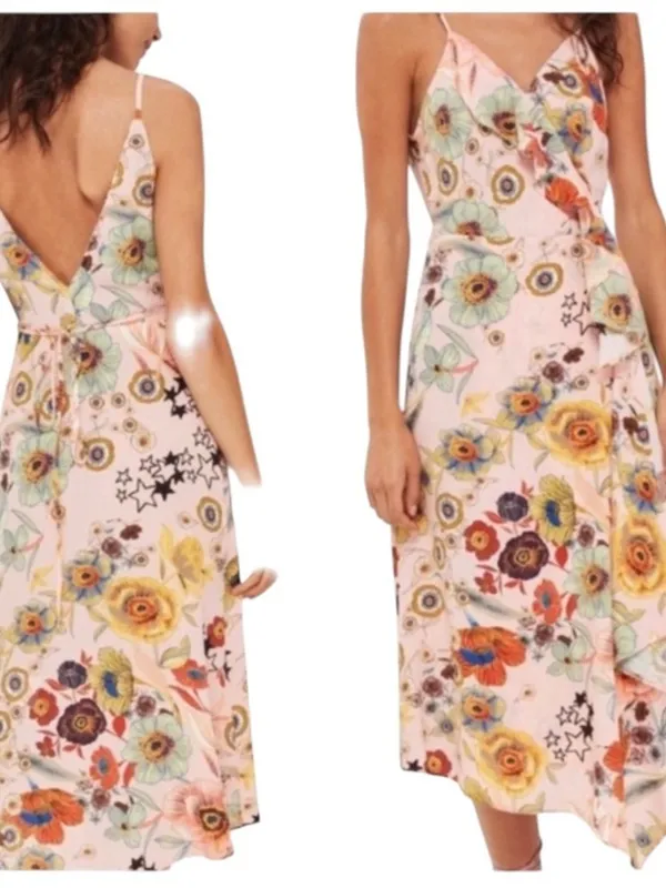 Topshop Star Power Ruffle Wrap Slip Dress pink midi dress floral wedding guest - Image 3