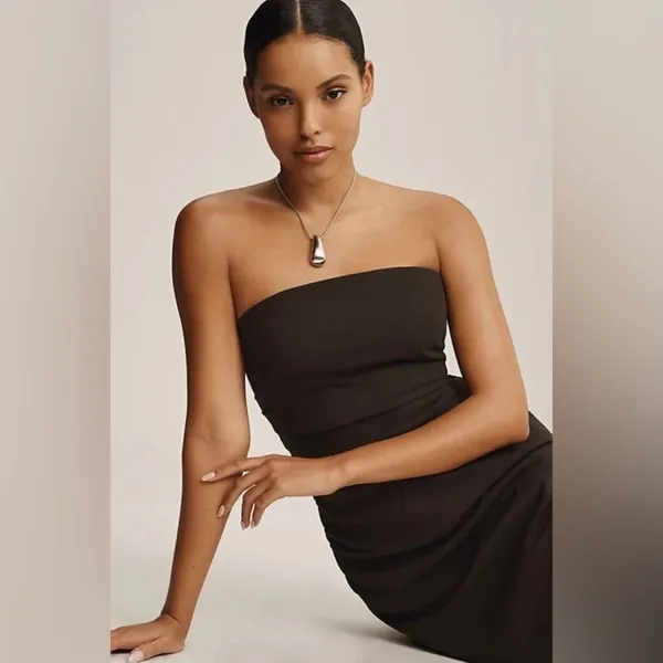 BHLDN Hayden Strapless Stretch Crepe Midi Dress Brown,‎ Size XL - Image 2