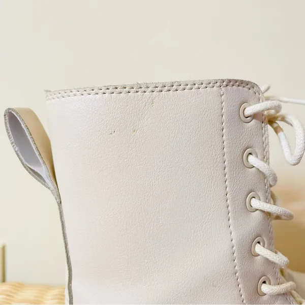 Stradivarius Cream Lace Up Leather Boots Size 38 (8) - Image 9