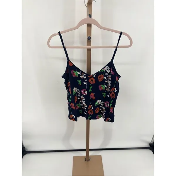 Anthropologie Kellen Floral Embroidered Cami Tank Navy Spaghetti Strap Top XS - Image 6