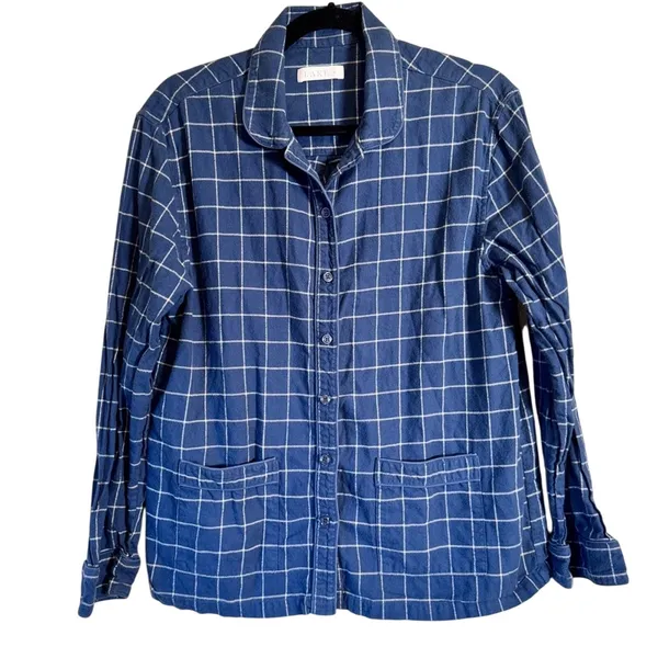 Lake Blue Plaid Button Down PJ Top Shirt Womens M Long Sleeve Lounge Sleep - Image 2
