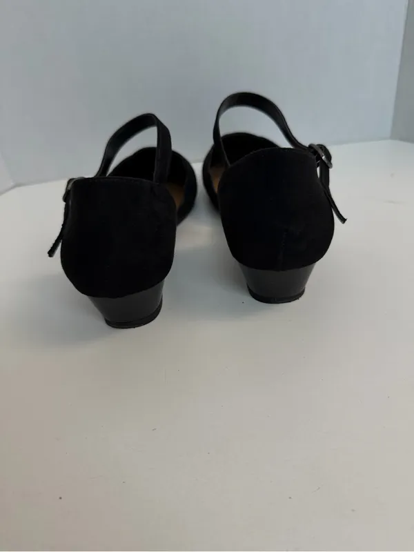 Seychelles Mary Jane Wedge Suede Leather Scalloped Pointed Toe Memory Foam Black - Image 3