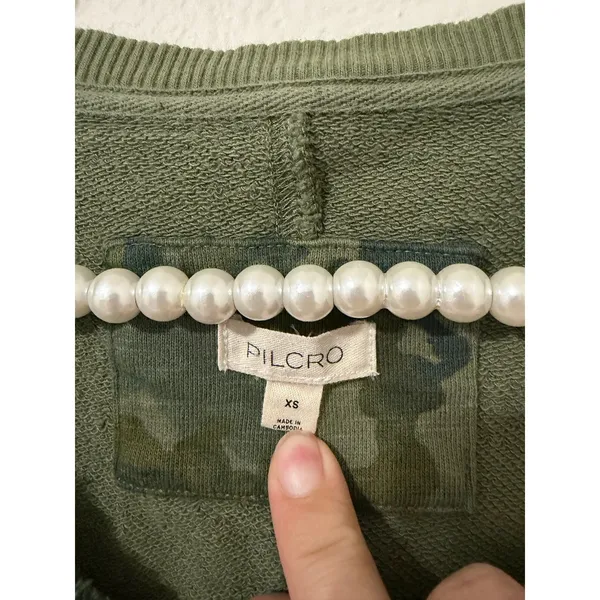 Anthropologie Pilcro Reworked Camo Sweatshirt Popover V-Neck Cropped Oversized - Image 3
