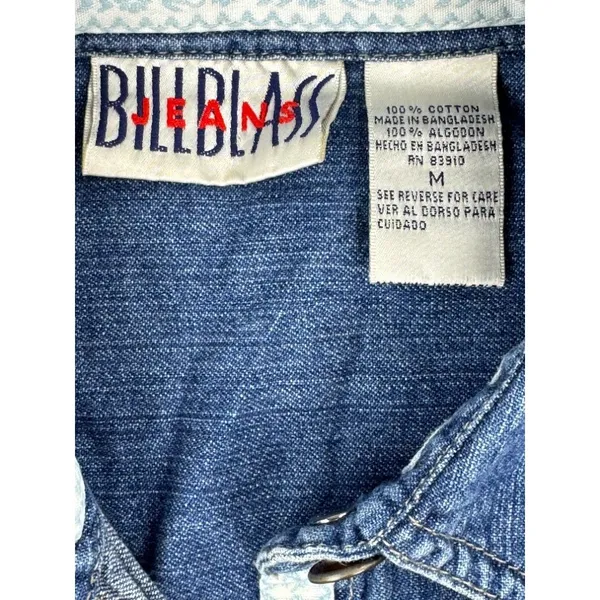Bill Blass Jeans Womens Vintage Denim Sleeveless Western Shirt Blue Medium M - Image 3