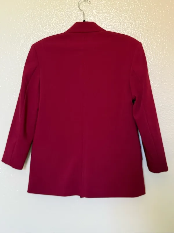 Zara Womens XS Burgundy Red Double Breasted Blazer Oversized Tailored Jacket - Image 4