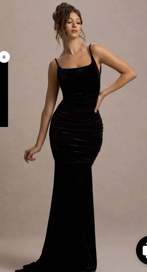 Club L Black Velvet Ruched Strappy Fishtail Maxi Dress - Image 4