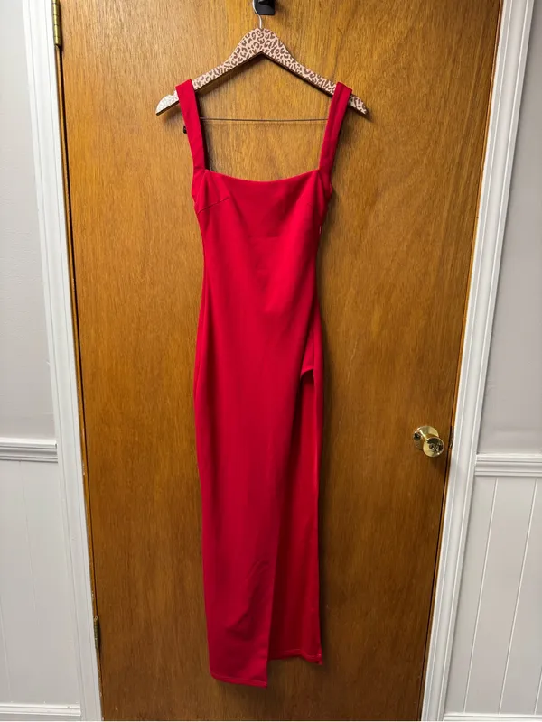 Babyboo Cyanne Square Neck Thigh Slit Scoop Back Maxi Dress Red XS Date Night - Image 11