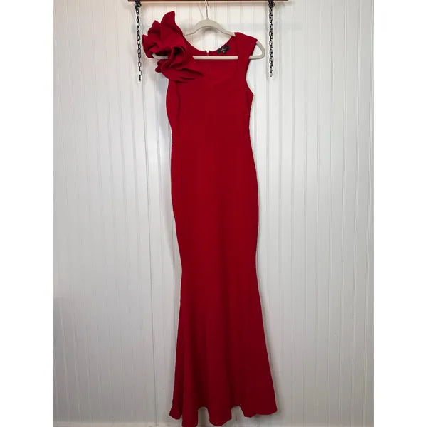 NWT Lulus Lucette Red Sleeveless Ruffled Mermaid Maxi Dress Wedding Holiday XS - Image 4