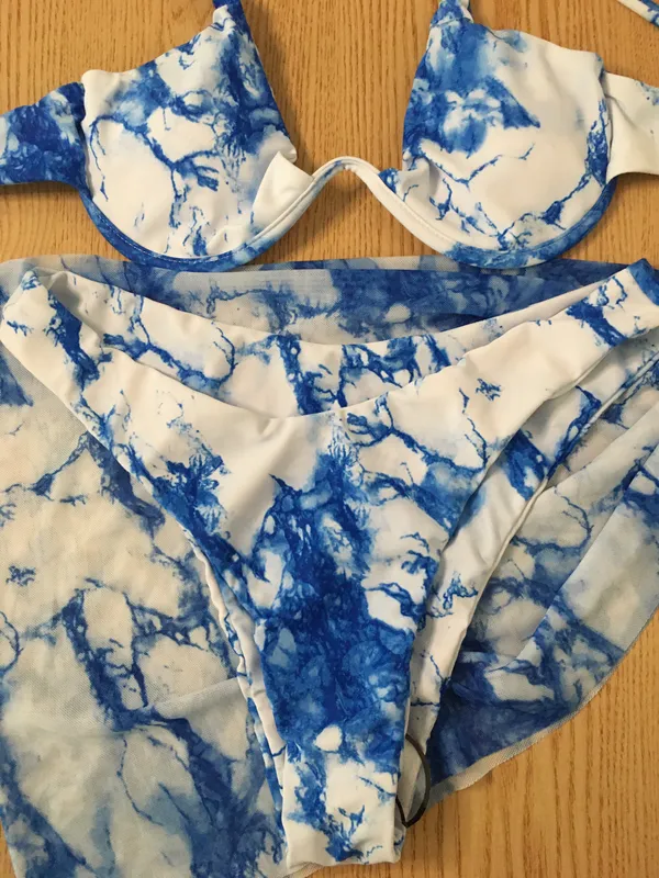 B44 New 3pc Swimsuit Bikini & Sarong Tye Dye Size Medium - Image 2