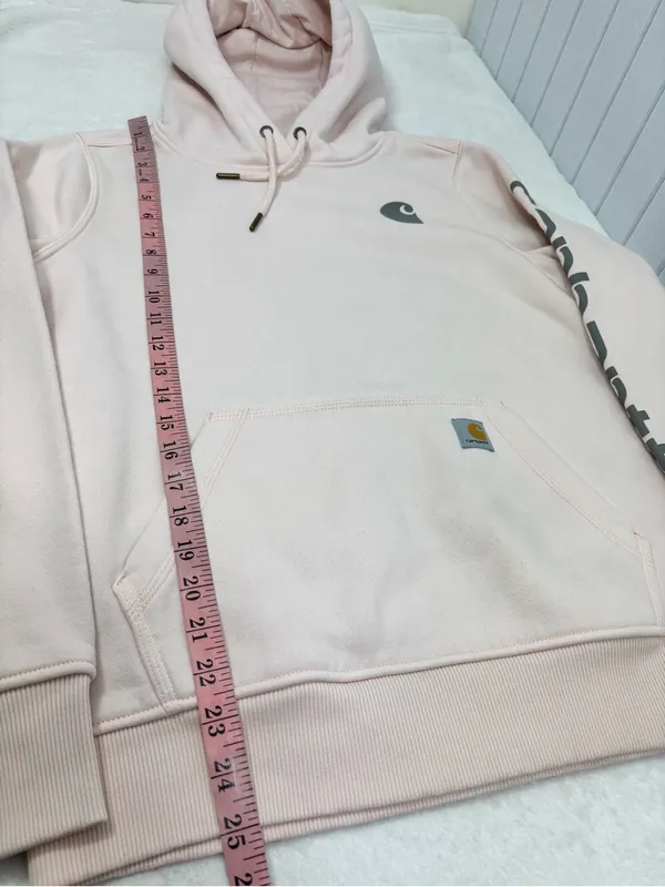 Carhartt Relaxed Fit Graphic Sleeve Hoodie Blush Pink Size S - Image 9