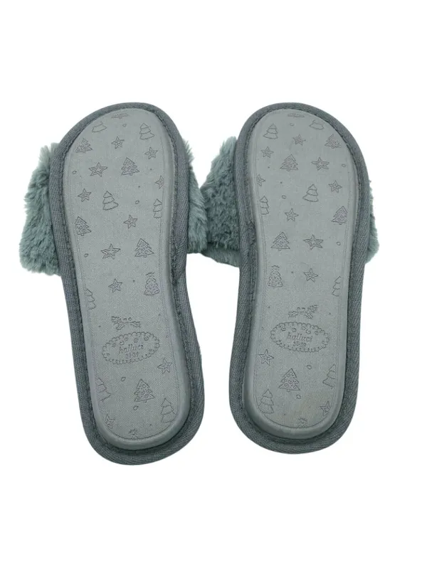 Halluci Womens Slippers Slides Faux Fur Sleepy Eyes Gray Size 38/39 US 7/8 - Image 4