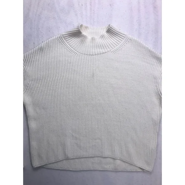Maeve Anthropologie Ivory Ribbed Mock Neck Balloon Sleeve‎ Sweater Medium - Image 6