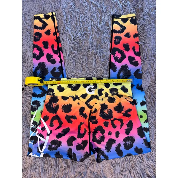 Grrrl Clothing Rainbow Leopard Print Scrunch Butt Leggings Multi Color Logo S - Image 4