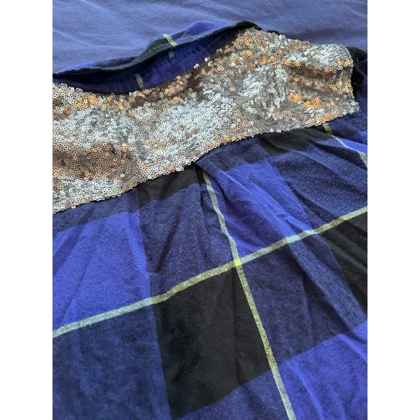 Arizona Jean Co Blue Black Plaid Sequin Back Button Down Flannel Shirt Large - Image 12