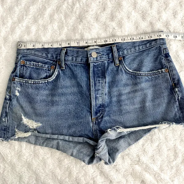 Agolde Blue Medium Wash Denim Grudge Parker Distressed Vintage Fit Shorts 30 - Image 9