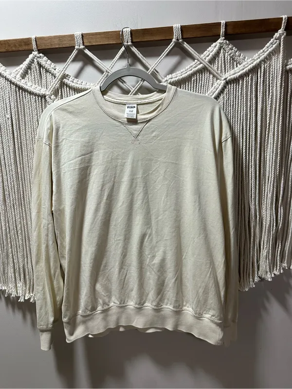 PINK Victoria's Secret Ivory Long-Sleeve Crewneck Sweatshirt - Image 5