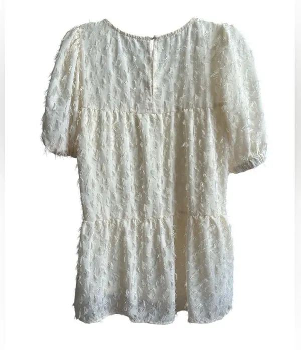 THML Textured Short Sleeve Blouse Cream Size Medium - Image 3