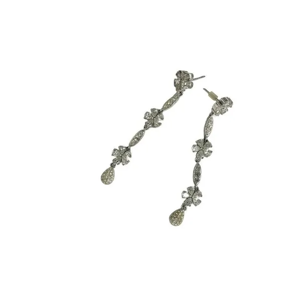 Longleaf Sparkle Floral Formal Dangle Earrings‎ Stoned Silver - Image 4