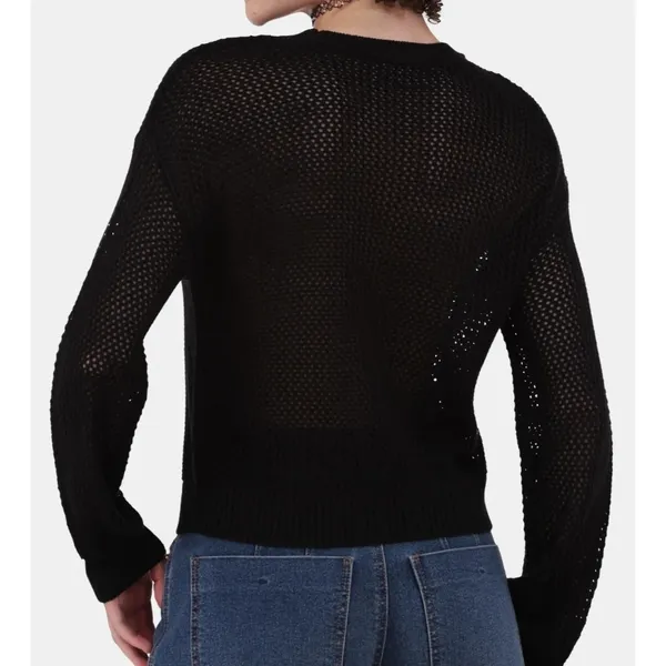 No Boundaries Womens Sweater Size S Black Soot Heart Mesh Open Knit Gothcore - Image 3