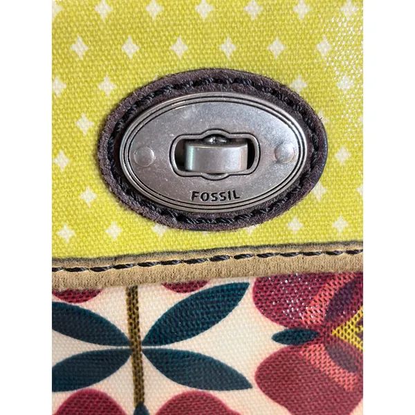Fossil Key-Per Crossbody Bag Retro Floral Red Yellow Turnlock Pocket Purse - Image 2