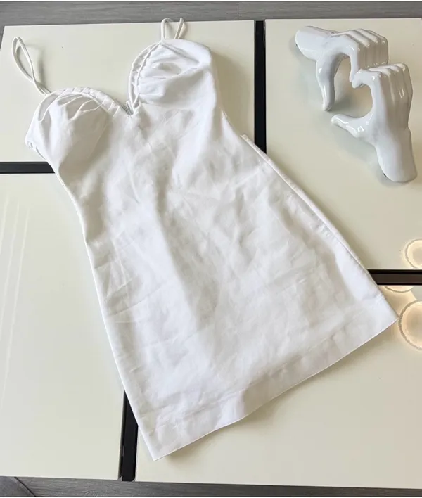 Zara White Deep V-Neck Pleated Bust Mini Dress Size S - Image 6