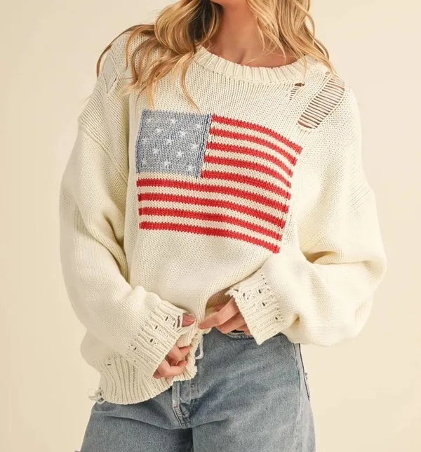 NWT Oversized distressed USA sweater Size L - Image 2