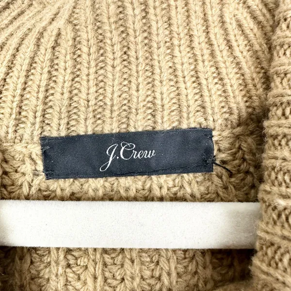 J Crew Women's Pom Pom Cable Knit Sweater Size Large Lambswool Blend Camel - Image 4