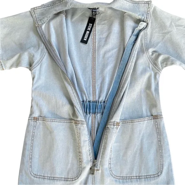 NWT Steve Madden Eira Denim Jumpsuit Stone Wash Blue Size XS Retail $129.00 - Image 8