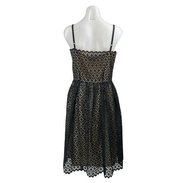 Trina Turk Black Beige Floral Lace Overlay Sleeveless Fit & Flare Midi Dress 10 - Image 3