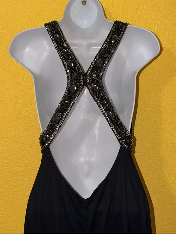 Xscape Black Halter Maxi Dress with Beaded Waist - Image 10