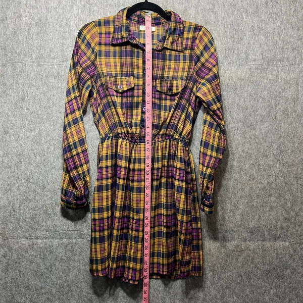 Love Fire Sheer Plaid Shirt Dress Long Sleeve Button Front Casual Size‎ Small - Image 7