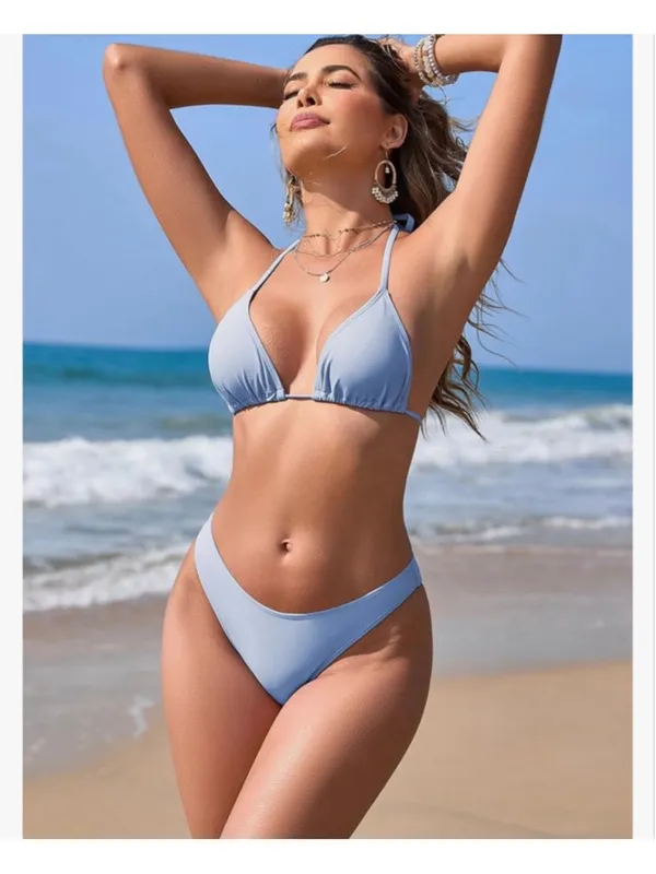 Zaful NEW 3 Piece Swimsuit Triangle Halter Thong Bikini Set Sheer Cover Up S - Image 6