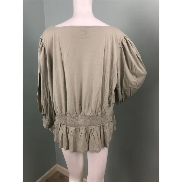 NWT Women's Ann Taylor Smocked Square Neck Puff Sleeve Blouse Top Sage Sz Large - Image 10