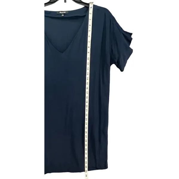 Madewell Easy Mini Dress Womens M Blue Ruffle Sleeves V Neck Preppy‎ SMALL FLAW - Image 9