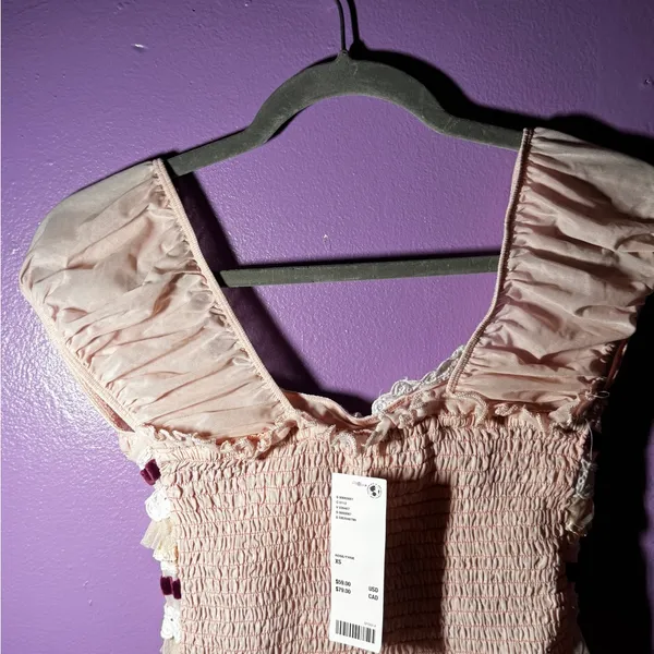 Kimchi Blue Ruffled Square-Neck Crop Top in Blush with Purple Accents - Image 5